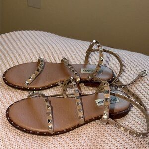 Steve Madden Beige Studded Ankle-Strap Sandals